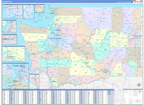 Washington Wall Map Color Cast Style by MarketMAPS - MapSales