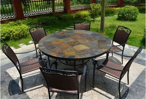 OCEANE 63" MOSAIC SLATE STONE GARDEN PATIO TABLE - Craftsman - Exterior - Los Angeles - by ...