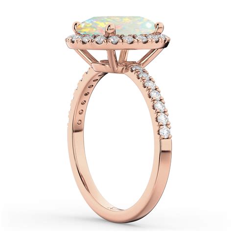 Cushion Cut Halo Opal & Diamond Engagement Ring 14k Rose Gold 3.11ct - AD4986