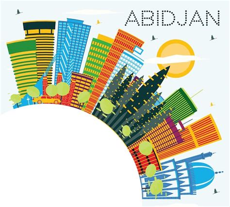 Premium Vector | Abidjan ivory coast city skyline with color buildings, blue sky and copy space ...