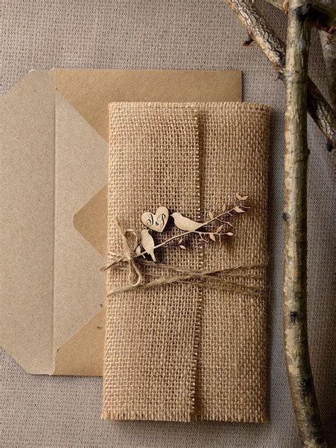 Rustic Wedding Invitations (20), Wedding Invitation Suite, Laser Cut Wood Invitation, Eco Burlap ...