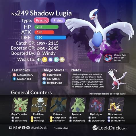 Shadow Lugia in Shadow Raids - Leek Duck | Pokémon GO News and Resources