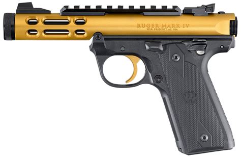 Ruger Mark IV 22/45 Lite Semi Automatic Pistol 22 LR 4.4" Threaded Barrel 10 Round Capacity Gold ...