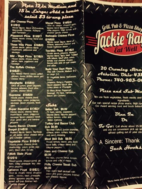 Menu at Jackie Ray's Grill pub & bar, Ashville