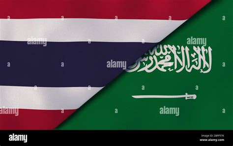 Two states flags of Thailand and Saudi Arabia. High quality business background. 3d illustration ...