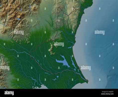 Ibaraki, prefecture of Japan. Colored elevation map with lakes and rivers Stock Photo - Alamy