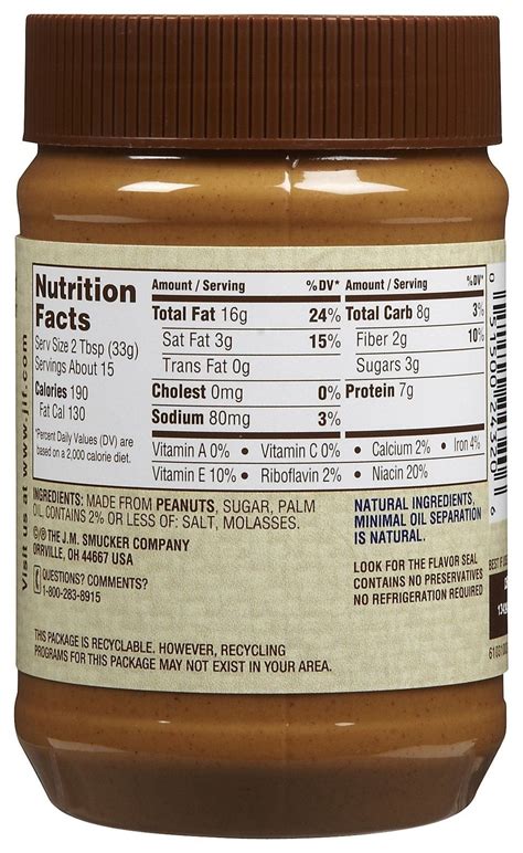 natural peanut butter nutrition label | world of label