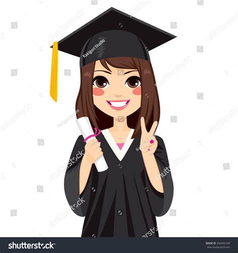 Beautiful Brunette Girl On Graduation Day Stock Vector (Royalty Free) 246993109 | Shutterstock