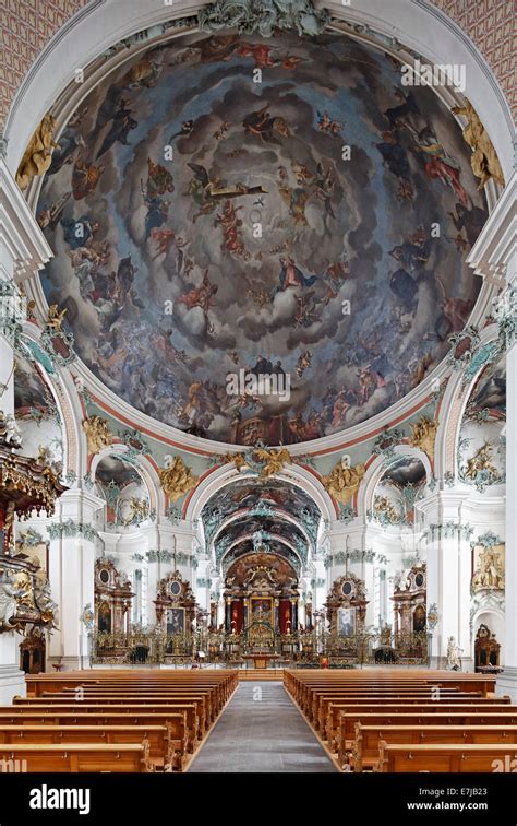 Nave, interior of the baroque Catholic Cathedral of St. Gallen, St. Gallen, Canton of St. Gallen ...