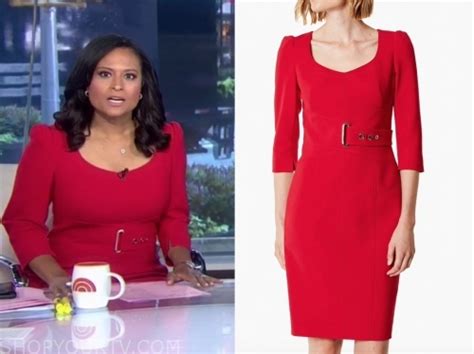 the today show fashion, kristen welker, red belted sheath dress ...