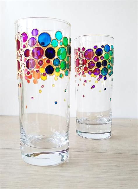 Rainbow drinking glasses set of 2 Couple colorful hand - Etsy España ...