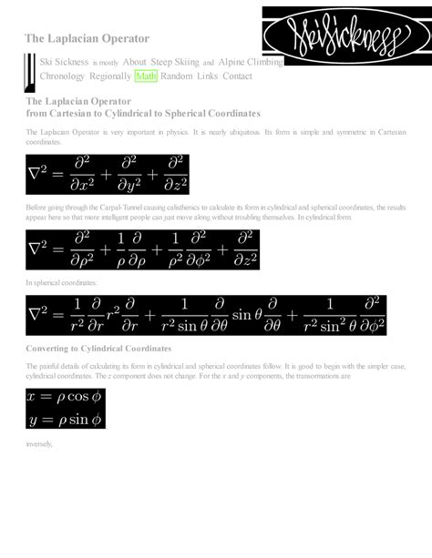 The Laplacian Operator from Cartesian to Cylindrical to Spherical ...