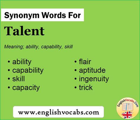 Synonym for Talent, what is synonym word Talent - English Vocabs