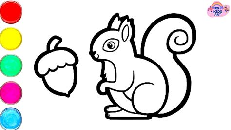 Squirrel Eat Acorn Picture colouring, drawing and painting for kids and toodlers #drawing # ...