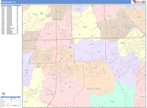 Pearland Texas Wall Map (Color Cast Style) by MarketMAPS