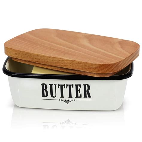 Granrosi Farmhouse Butter Dish - Beautiful Enamel Butter Container With ...