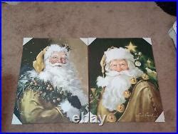 Dollar General Santa Canvas by Susan Comish. NEW Set of TWO – Christmas Decor World