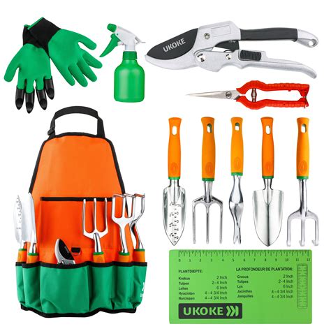 Garden Tools Set, UKOKE 12 Piece Aluminum Garden Tool Kit, Gardening ...