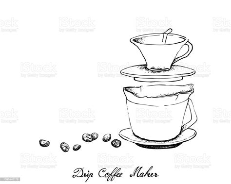 Hand Drawn Of Drip Coffee Maker With Coffee Beans Stock Illustration ...