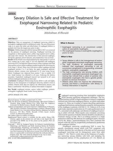 (PDF) Savary Dilation Is Safe and Effective Treatment for Esophageal Narrowing Related to ...