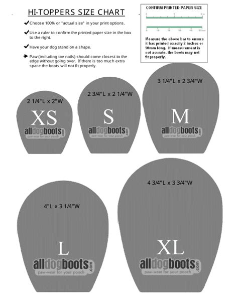 Dog Boots Size Chart Download Printable PDF | Templateroller