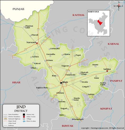 Jind District Map, Haryana, India