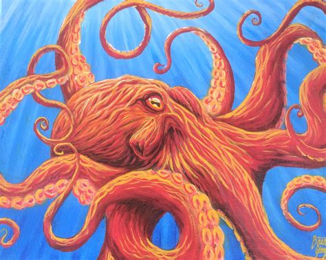 Giant Pacific Octopus, Acrylic on Canvas. Spent two weeks on this! : r ...