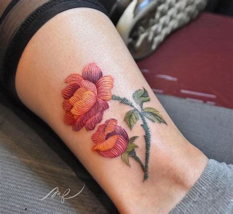 Mexican Tattooist "Stitches" Colorful Floral Tattoos Inspired by Her Culture | Embroidery tattoo ...