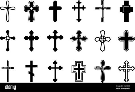 Christian crosses. Cross icons, orthodox catholic religious symbols. Isolated decorative holy ...