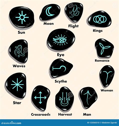 Set of Witches Runes, Wiccan Divination Symbols Carved in Stone Stock Vector - Illustration of ...