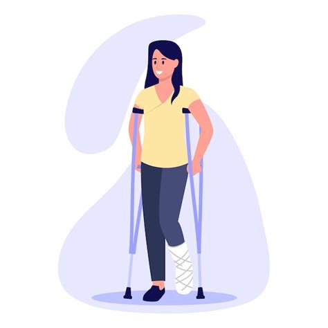 Premium Vector | Vector illustration of broken leg cartoon scene with a girl who stands on ...