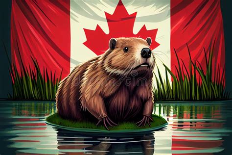 Cartoon Style Beaver with Canadian Flag Stock Photo - Image of leaf, cartoon: 267460662