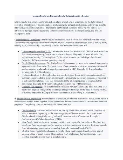 Intermolecular and Intramolecular Interactions - These interactions are ...