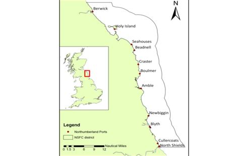 Northumberland coastline, the NIFCA district boundaries and major ...