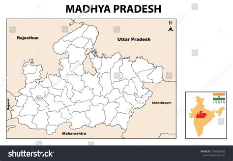 Madhya Pradesh Map Political Administrative Map Stock Vector (Royalty ...