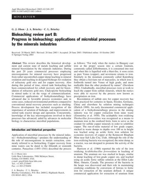 (PDF) Bioleaching review part B: Progress in bioleaching: applications of - DOKUMEN.TIPS