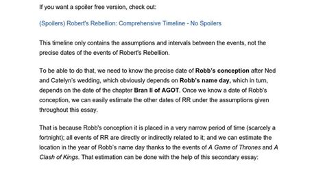 (Spoilers All) Robert's Rebellion: Comprehensive Timeline - Event's relationship : asoiaf