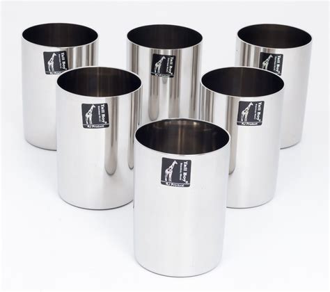 Silver Round Stainless Steel Water Glasses Set Of 6, Capacity: 200 Ml ...