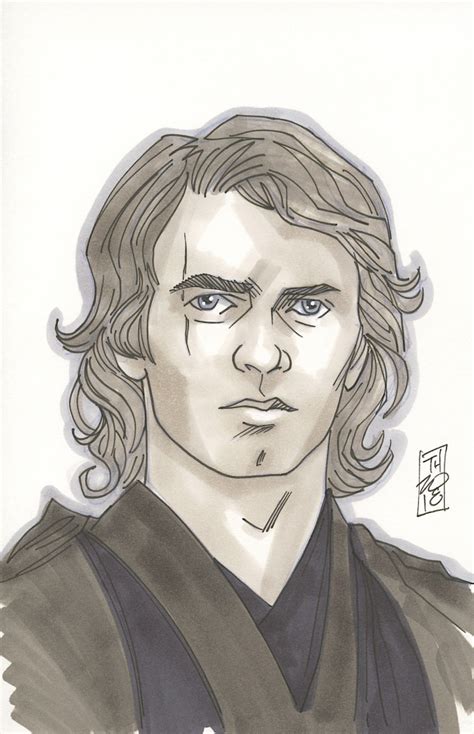 Tom Hodges - Anakin Skywalker "Star Wars" Signed ORIGINAL 5.5" x 8.5" Color Drawing on Paper (1/ ...