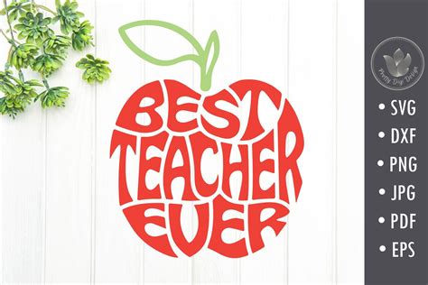 Best teacher ever SVG cut file, apple shape By PrettyDD | TheHungryJPEG