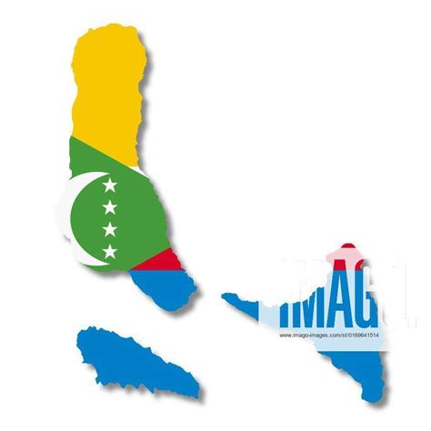 Comoros flag map on white background 3d illustration with clipping path, A Comoros flag map on