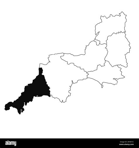 Map of Cornwall in South West England province on white background ...