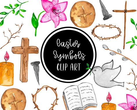 Easter Symbols Clip Art Watercolor Digital Christ Clipart - Etsy