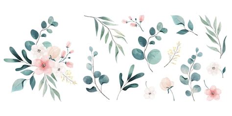 Free Vector | Assortment of watercolor leaves and flowers