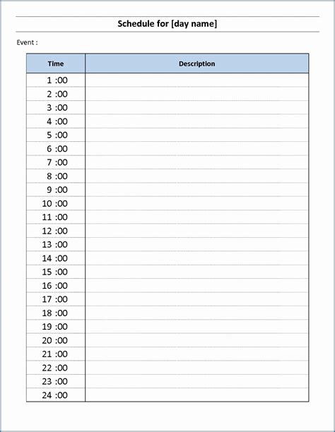 Free Printable Hourly Schedule Template