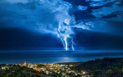 Thunderstorm over the coastal town wallpaper - World wallpapers - #32115