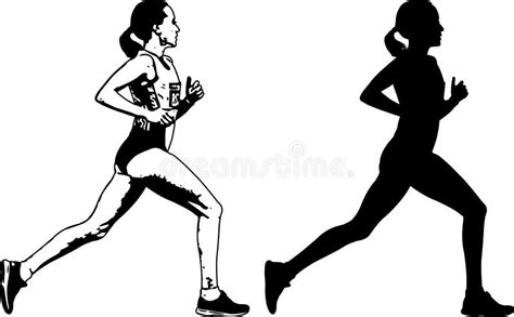 Female Runner Sketch and Silhouette Stock Vector - Illustration of ...