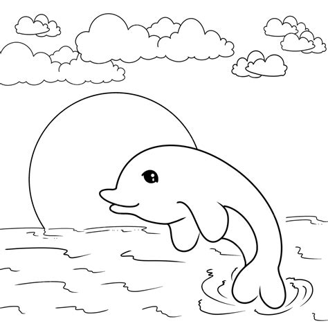 Coloring Page Dolphin With The Sunset, Sun Drawing, Sunset Drawing, Ring Drawing PNG Transparent ...