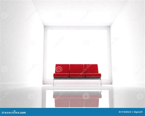 Red Couch on a Modern and White Room Stock Illustration - Illustration ...