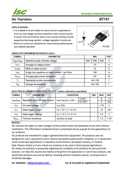 BT151 Datasheet PDF - Thyristor